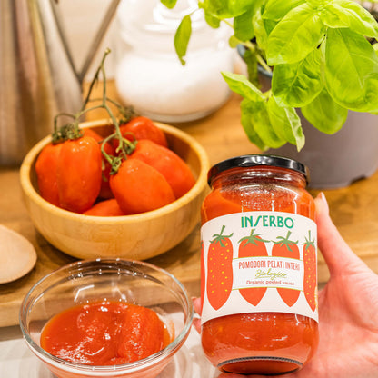 Organic peeled tomatoes in juice